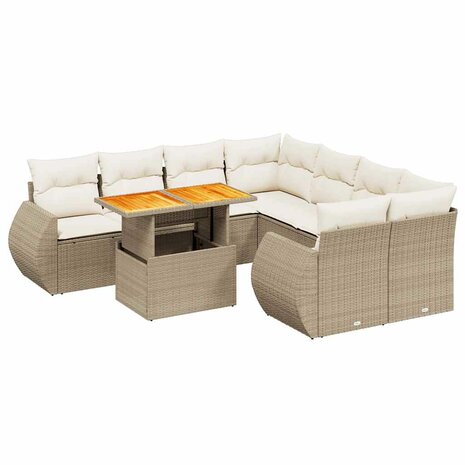 9-delige Loungeset met kussens poly rattan beige