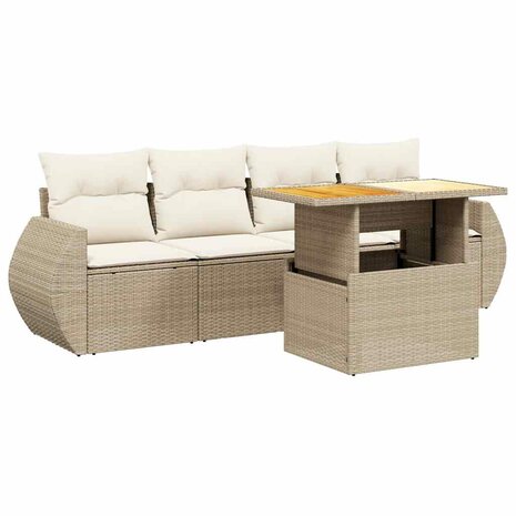 5-delige Loungeset met kussens poly rattan beige