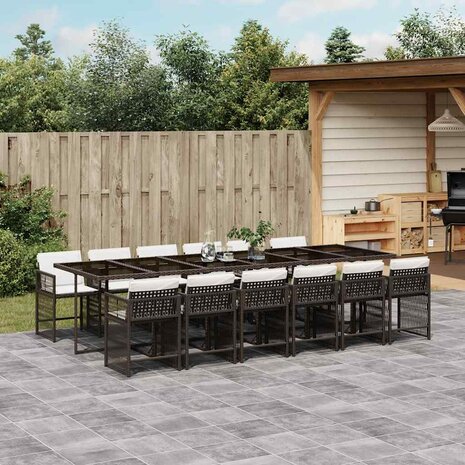 13-delige Tuinset met kussens poly rattan bruin