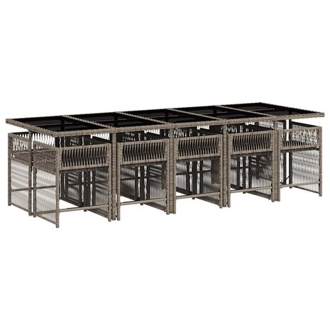 11-delige Tuinset met kussens poly rattan grijs