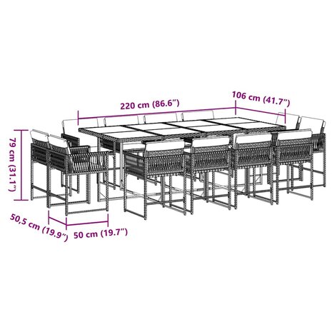 13-delige Tuinset met kussens poly rattan beige