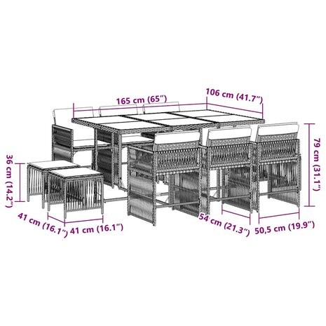 11-delige Tuinset met kussens poly rattan zwart
