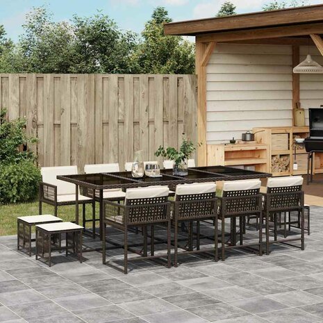 13-delige Tuinset met kussens poly rattan bruin