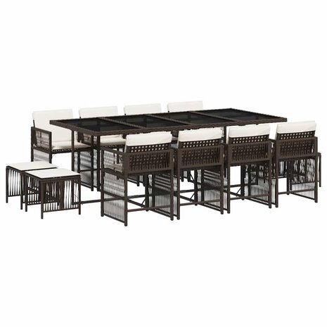 13-delige Tuinset met kussens poly rattan bruin