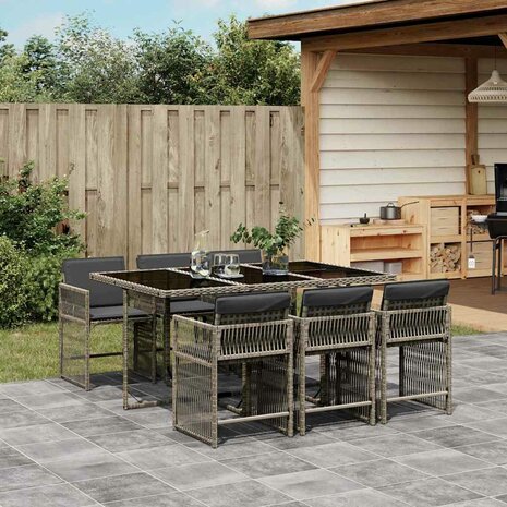 7-delige Tuinset met kussens poly rattan grijs
