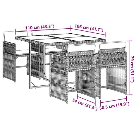 5-delige Tuinset met kussens poly rattan grijs