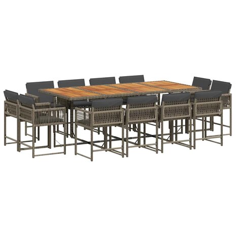 13-delige Tuinset met kussens poly rattan grijs
