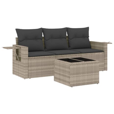4-delige Loungeset met kussens poly rattan lichtgrijs