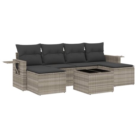 7-delige Loungeset met kussens poly rattan lichtgrijs