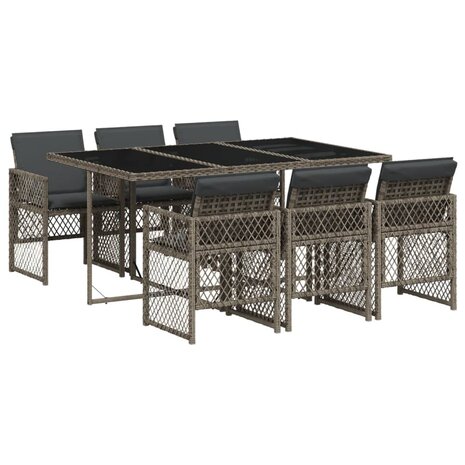 7-delige Tuinset met kussens poly rattan grijs