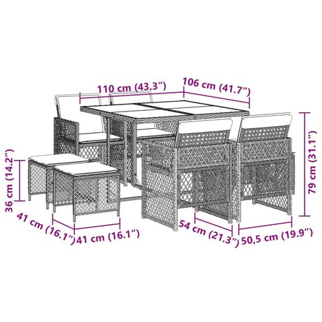 9-delige Tuinset poly rattan zwart