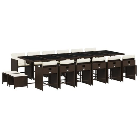17-delige Tuinset met kussens poly rattan bruin