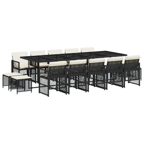 15-delige Tuinset met kussens poly rattan zwart