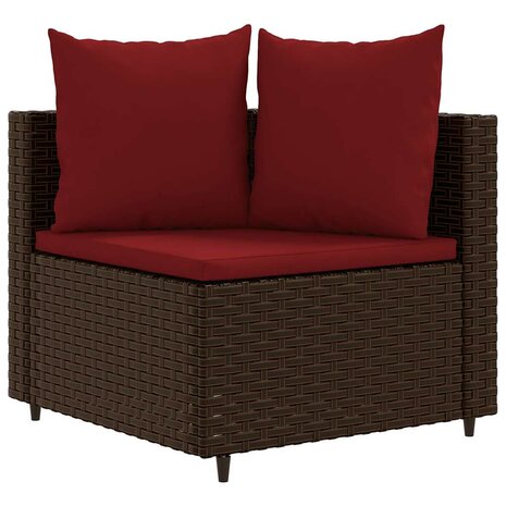6-delige Loungeset met kussens poly rattan bruin