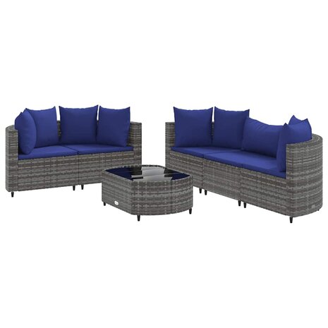 6-delige Loungeset met kussens poly rattan grijs