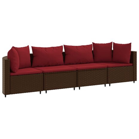 4-delige Loungeset met kussens poly rattan bruin