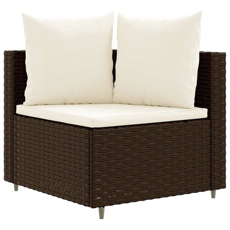 3-delige Loungeset met kussens poly rattan bruin