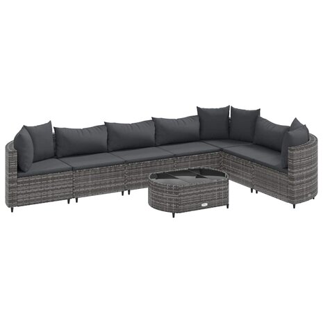 8-delige Loungeset met kussens poly rattan grijs