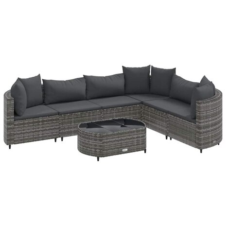 7-delige Loungeset met kussens poly rattan grijs
