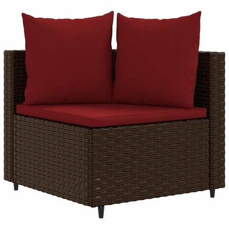 7-delige Loungeset met kussens poly rattan bruin