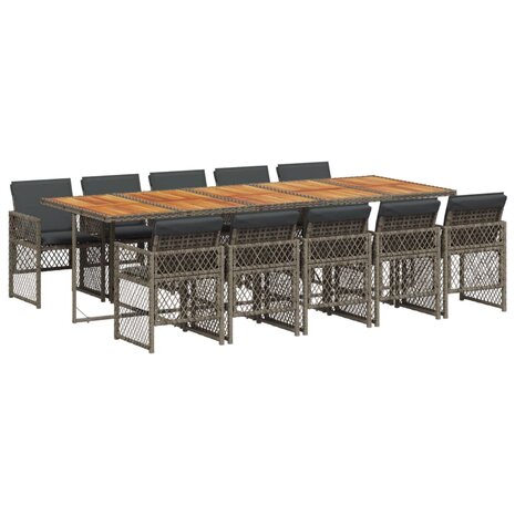 11-delige Tuinset met kussens poly rattan grijs