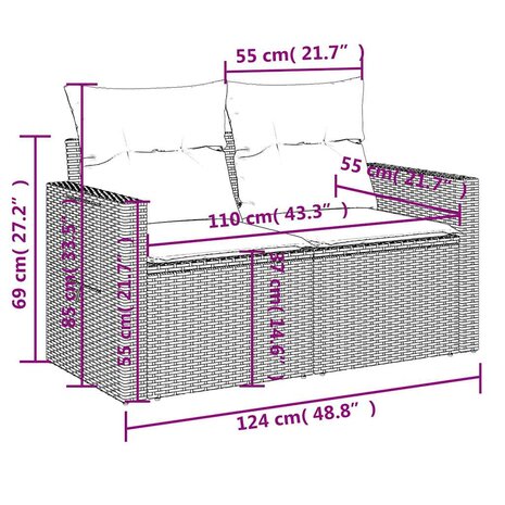 5-delige Loungeset met kussens poly rattan lichtgrijs