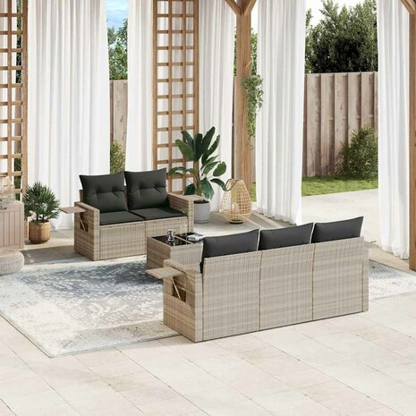 6-delige Loungeset met kussens poly rattan lichtgrijs
