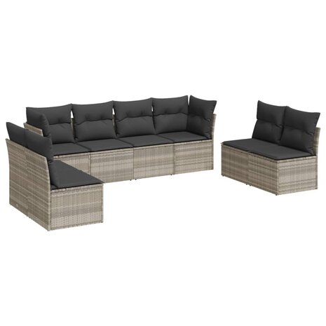 8-delige Loungeset met kussens poly rattan lichtgrijs