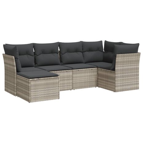 6-delige Loungeset met kussens poly rattan lichtgrijs