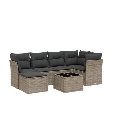 7-delige Loungeset met kussens poly rattan lichtgrijs