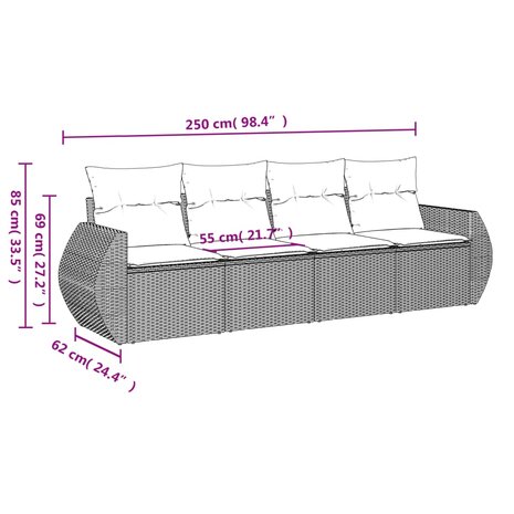 4-delige Loungeset met kussens poly rattan lichtgrijs