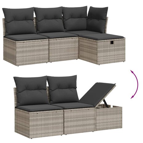 7-delige Loungeset met kussens poly rattan lichtgrijs