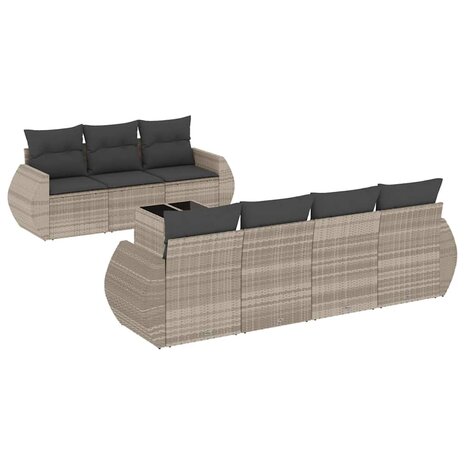 8-delige Loungeset met kussens poly rattan lichtgrijs