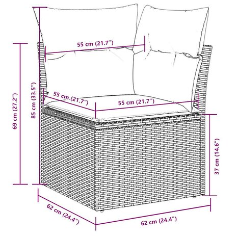 5-delige Loungeset met kussens poly rattan lichtgrijs