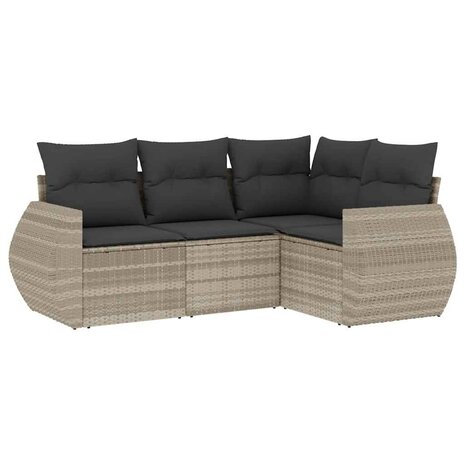 4-delige Loungeset met kussens poly rattan lichtgrijs