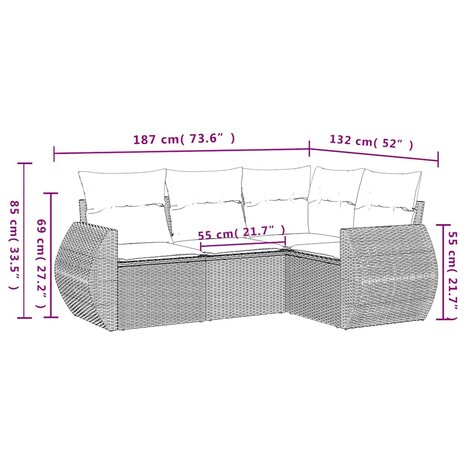 4-delige Loungeset met kussens poly rattan lichtgrijs