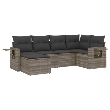 6-delige Loungeset met kussens poly rattan lichtgrijs