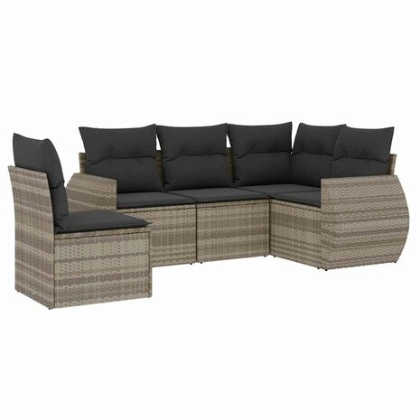 5-delige Loungeset met kussens poly rattan lichtgrijs