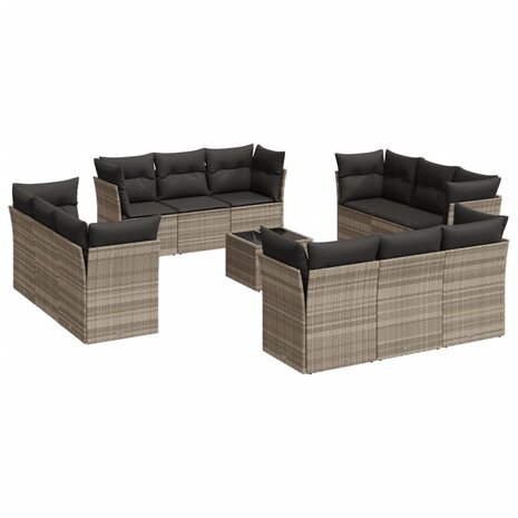 13-delige Loungeset met kussens poly rattan lichtgrijs