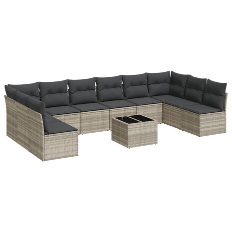 11-delige Loungeset met kussens poly rattan lichtgrijs