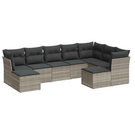 9-delige Loungeset met kussens poly rattan lichtgrijs