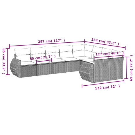 9-delige Loungeset met kussens poly rattan lichtgrijs
