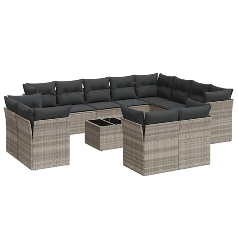 13-delige Loungeset met kussens poly rattan lichtgrijs