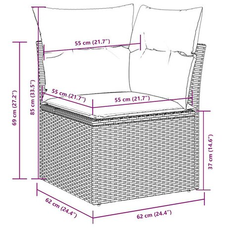 10-delige Loungeset met kussens poly rattan lichtgrijs