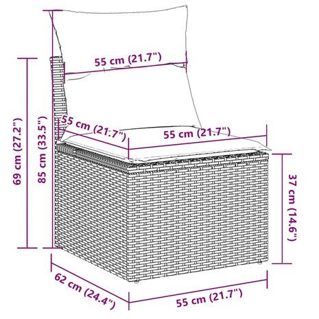 5-delige Loungeset met kussens poly rattan lichtgrijs