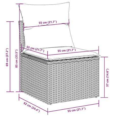 3-delige Loungeset met kussens poly rattan lichtgrijs