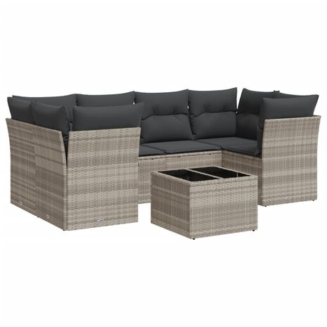 7-delige Loungeset met kussens poly rattan lichtgrijs