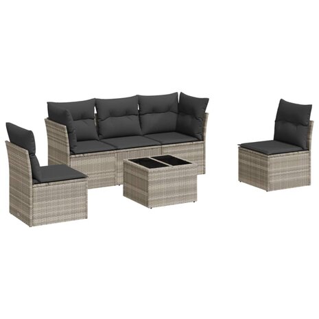 6-delige Loungeset met kussens poly rattan lichtgrijs