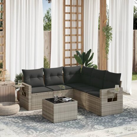6-delige Loungeset met kussens poly rattan lichtgrijs