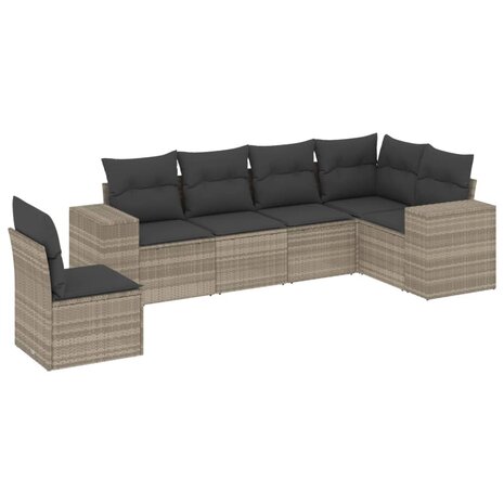 6-delige Loungeset met kussens poly rattan lichtgrijs